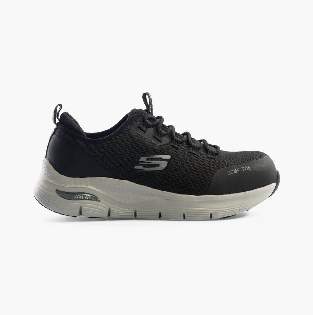 NEW SKECHERS women's arch fit sr safety trainers shoe in black/ grey